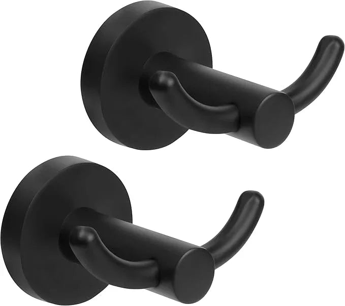 Black Towel Hooks, Bathroom Robe Hook 2 Pack, Towel Hooks Rack Bath Modern Coat Clothes Single Hook Wall Mounted for Bathroom Kitchen Washroom - ModernBath