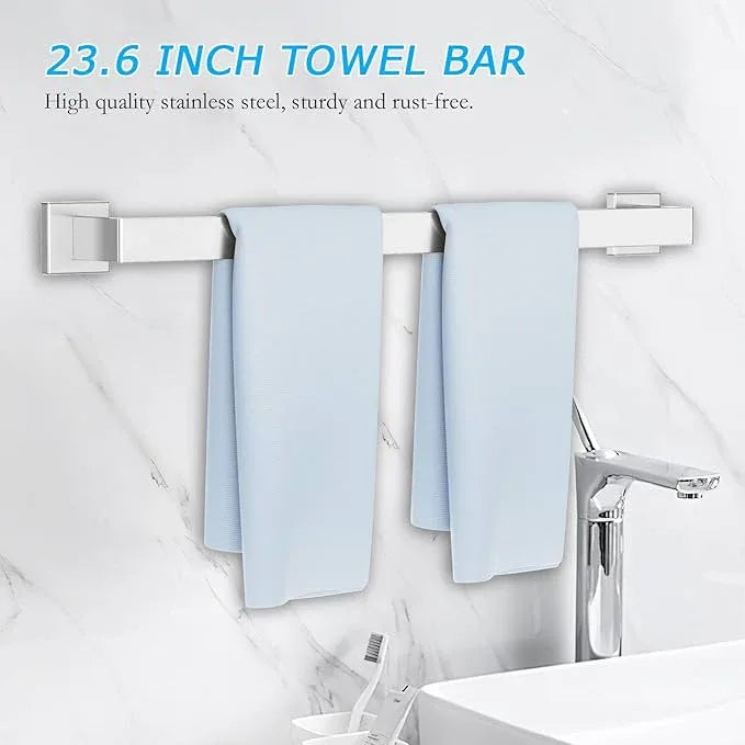 5 Pieces Towel Bar Set Brushed Nickel Bathroom Hardware Accessories Set SUS304 Stainless Steel Towel Holder Set for Bathroom 23.6 Inch Towel Bar,Towel Rack Wall Mounted - ModernBath