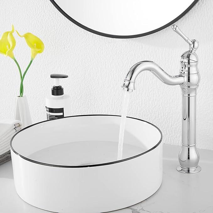 GGStudy 360° Swivel Chrome Single Handle One Hole Bathroom Sink Faucet Matching with Pop Up Drain - ModernBath
