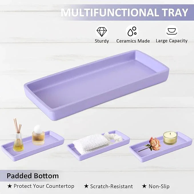 Resin 6 Pcs Purple Bathroom Set Complete with Toothbrush Holder, Lotion Soap Dispenser, 2 Qtip Holder Dispensers,Vanity Tray,Bathroom Tumbler - Countertop Vanity Organizer - Bathroom Accessories - ModernBath