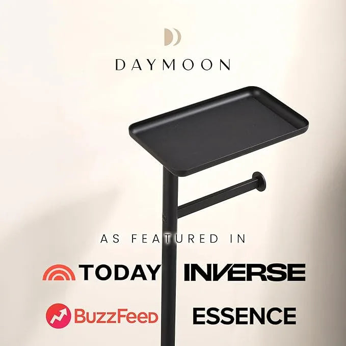 Day Moon™ Matte Black Toilet Paper Holder Free Standing Toilet Paper Holder with Storage - Toilet Paper Stand and Tissue Holder for Bathroom - Toilet Paper Holder with Shelf and Wipe Holder - ModernBath