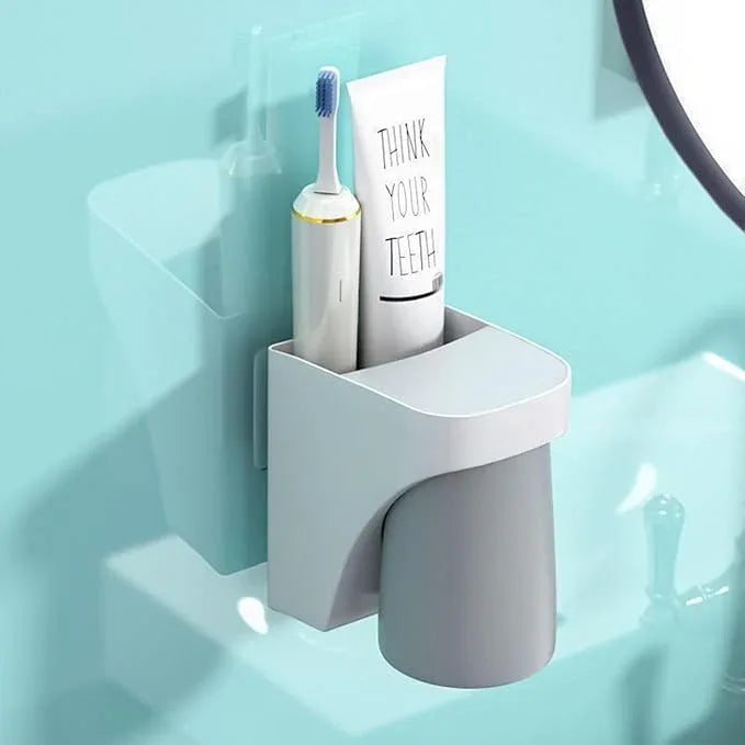 Toothbrush Holders for Bathroom，Wall Mounted Magnetic Cup Set, sgzscl Electric Toothbrushes Storage Organizer Space Saving Holders for Water pik Oral B, Father Mother and Son/Daughter (Lightgrey) - ModernBath
