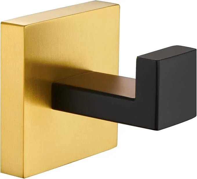Angle Simple Towel Hook Black & Gold, 304 Stainless Steel Square Robe Bathroom Hook for Wall - ModernBath