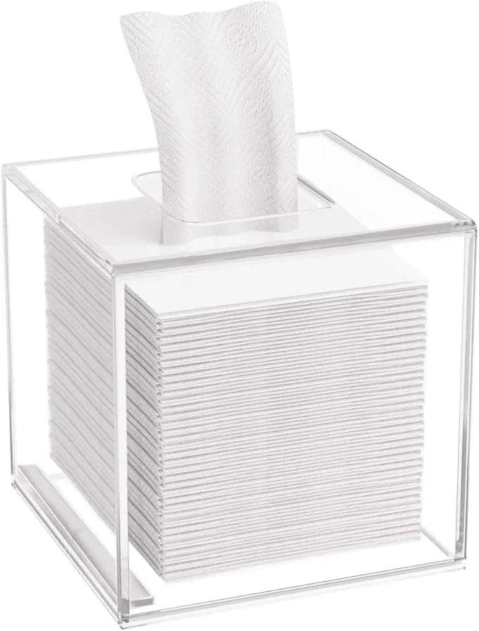 HIIMIEI Acrylic Tissue Box Cover 5.4x5.4x5.4'' Clear Tissue Holder Napkin Dispenser for Home Office Restaurant-Clear - ModernBath