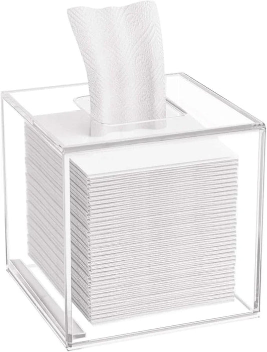 HIIMIEI Acrylic Tissue Box Cover 5.4x5.4x5.4'' Clear Tissue Holder Napkin Dispenser for Home Office Restaurant-Clear - ModernBath