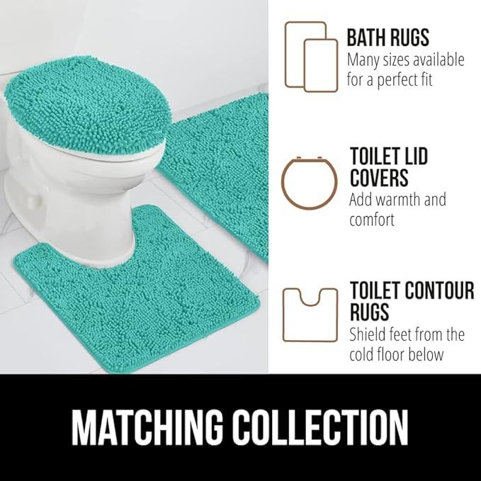 GORILLA GRIP Bathroom Rug Sets, Soft Chenille 2 Piece Area Rugs Set, Toilet Base Mat and 30x20 Carpet, Absorbent Microfiber Washable Mats Dry Quickly, Home Décor and Bath Room Accessories, Turquoise - ModernBath