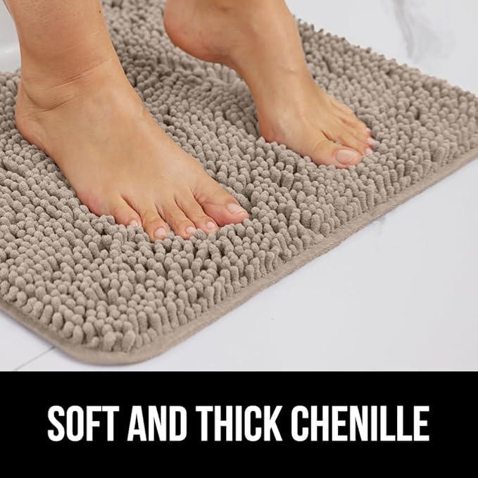 GORILLA GRIP Bathroom Rug Sets 3 Piece, Bath Mat Set and Oval Toilet Base with Rubber Backing, Plush Absorbent Shaggy Chenille Washable Mats, Includes 24x19.5, 24x17 and 30x20 Inch Rugs, Gray Beige - ModernBath