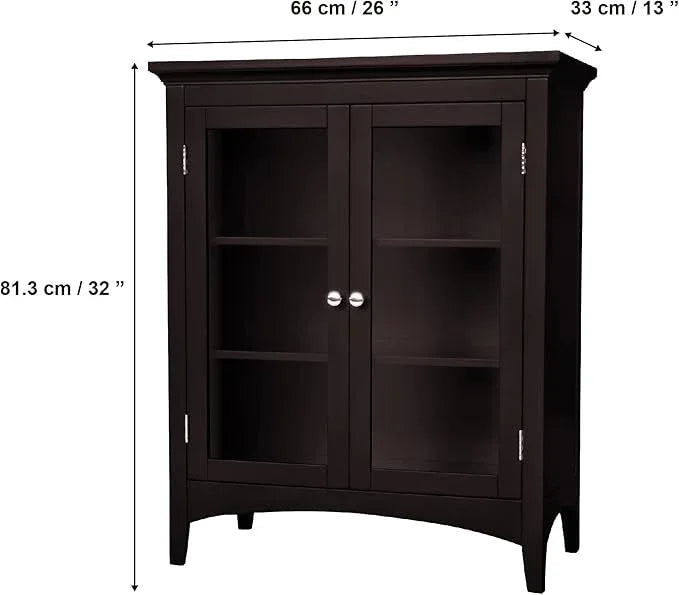 Teamson Home Madison Wooden Floor Cabinet with 2 Glass Doors, Espresso - ModernBath