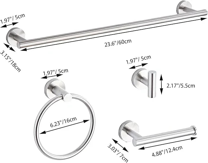 Brushed Nickel Bathroom Hardware Set 5 Piece with Towel Racks for Bathroom, SUS304 Stainless Steel Bath Towel Bar Set, 24 Inch Wall Mounted Accessories Kit… - ModernBath