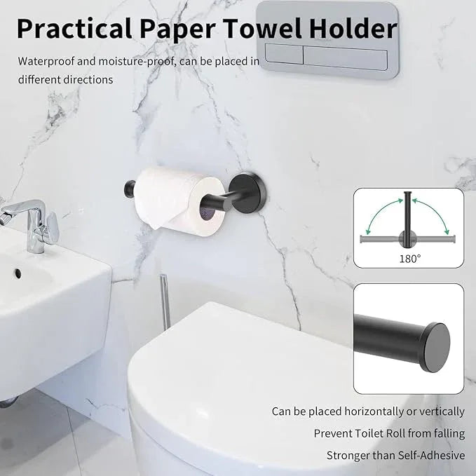 10-Pieces Bathroom Hardware Set, Includes 24 Inch Towel Racks for Bathroom Wall Mounted, Toilet Paper Holder, Towel Hooks for Bathrooms, Towel Rings for Bathroom Wall (Matte Black) - ModernBath
