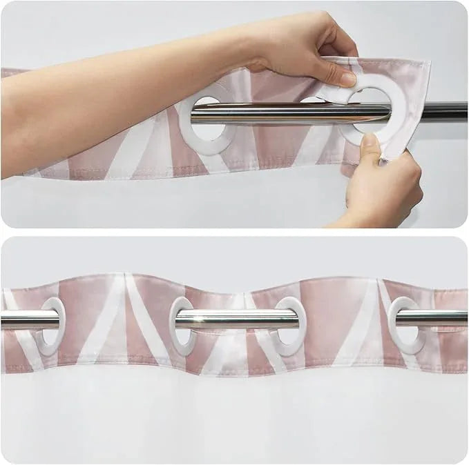 Yiatn No Hook Rosewater Pink Shower Curtain with Snap in Fabric Liner Set - Hotel Style with See Through Mesh Top Window, Modern Geometric Waterdrop Design,Waterproof and Washable, 71x74 INCH - ModernBath