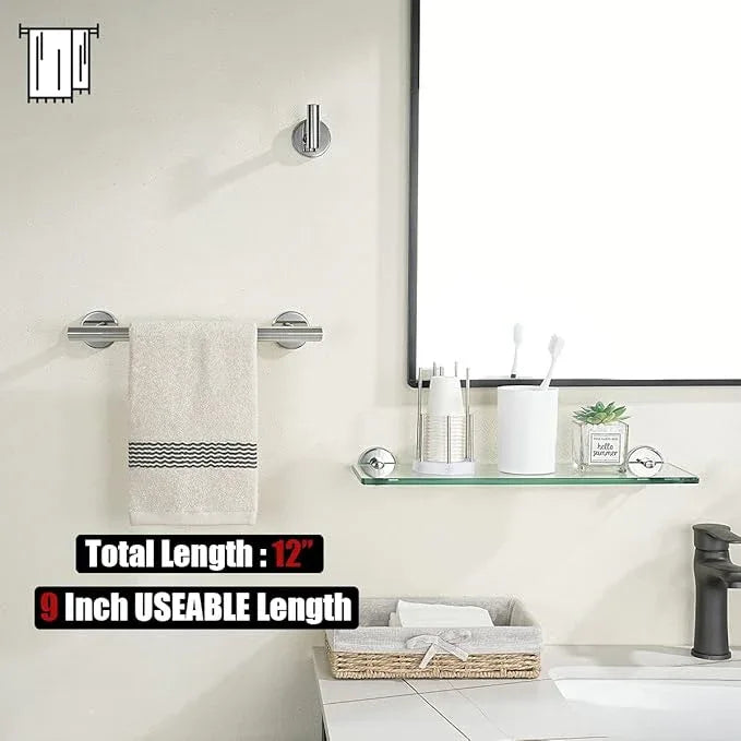 JQK Chrome Towel Bar, 12 Inch 304 Stainless Steel Thicken 0.8mm Towel Rack Bathroom, Towel Holder Polished Finished Wall Mount, Useable Length 9 Inch, TB110L9-CH - ModernBath