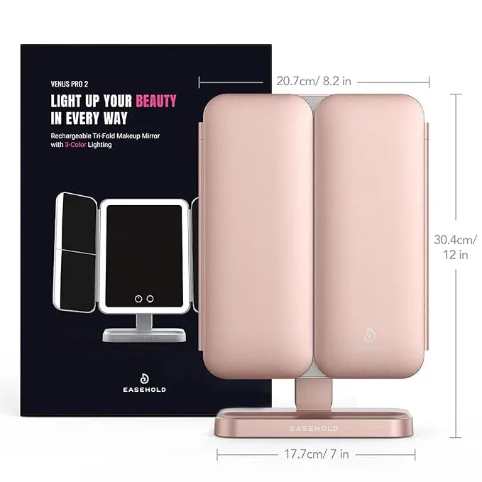EASEHOLD Rechargeable Vanity Mirror with Lights, 116 LEDs Make up Mirror, 3-Color Lighted Makeup Mirror, 2X/3X/10X Magnification, 5000 mAh, Touch Sensor, Light up Mirror, Gifts for Women - ModernBath