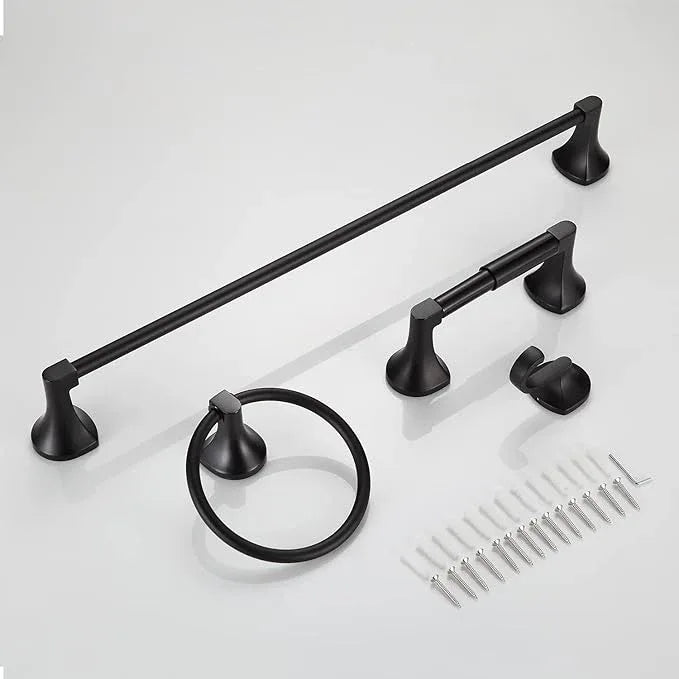 BGL Bathroom Hardware Set Matte Black Adjustable Expandable Towel Bar 4-Piece Bathroom Accessory Set Wall Mounted Robe Hook Toilet Paper Holder Towel Ring Towel Bar - ModernBath