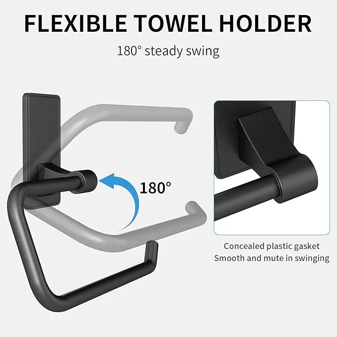 2-Piece Towel Ring, Adhesive Hand Towel Holder for Bathroom, Modern Style Towel Hangers Wall-Mounted Hand Towel Rack for Bathroom, Matte Black - ModernBath