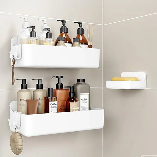 Orimade Shower Caddy 3-Pack, No-Drill Adhesive Shelves for Bathroom, Rustproof ABS Storage Organizer Set, White - ModernBath