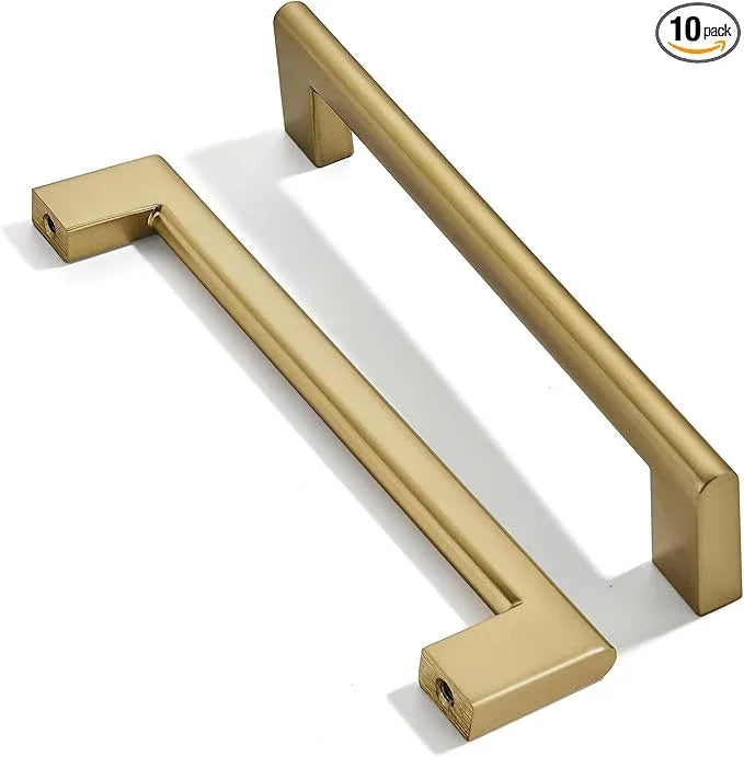 khtumeware 5 Inch Hole Center 10 Pack,Brushed Brass Cabinet Pulls Heavy Duty Solid Brushed Gold Kitchen Drawer Handle Antique Cabinet Hardware for Bathroom, Drawer, Cabinet - ModernBath