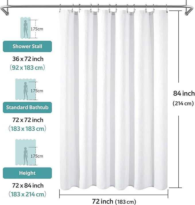Vipfree 3 in 1 Shower Curtain Set, Waffle Shower Curtain and Liner Set with 12 Double Sided Shower Curtain Hooks, 258GSM Luxury Weighted Cloth Shower Curtains for Bathroom, 72 W x 84 H, White - ModernBath