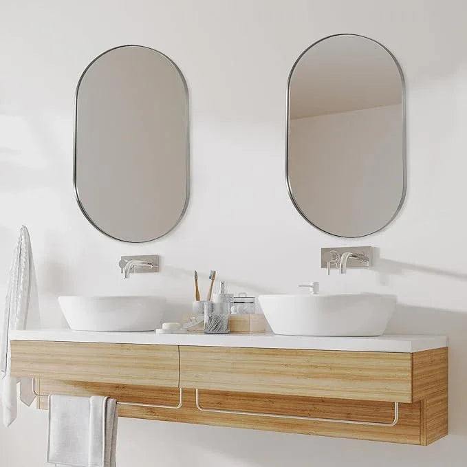 ANDY STAR Brushed Nickel Oval Bathroom Mirror, 24x36 Nickel Pill-Shaped Mirror, Oval Mirrors Wall-Mounted Mirror Vertical/Horizontal - ModernBath