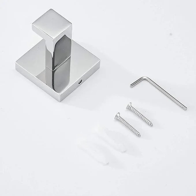 SHUNLI 4 PCS Chrome Towel Hooks for Bathroom, Wall Mounted Square Bath Hook Coat Hook Robe Hanger, Heavy Duty SUS304 Stainless Steel - ModernBath