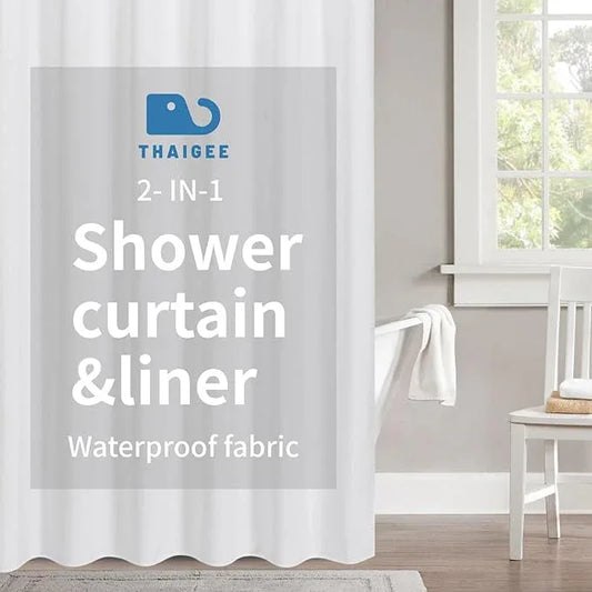THAIGEE Stall Linen Textured Shower Curtain,No Separate Liner Needed,60 Inch Wide Waterproof Shower Curtains for Bathroom,60"x72",White - ModernBath