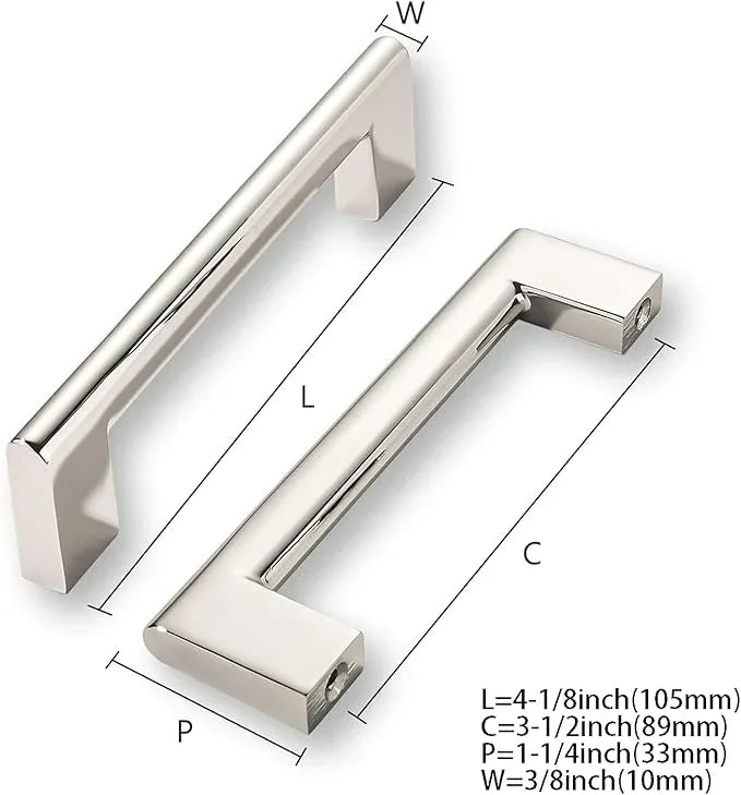 khtumeware 3-1/2 Inch Hole Center 10-Pack,Polished Nickel Heavy Duty Soild Cabinet Pulls,Kitchen Drawer Handle, Hardware for Bathroom, Drawer, Cabinet, Door Cabinet - ModernBath