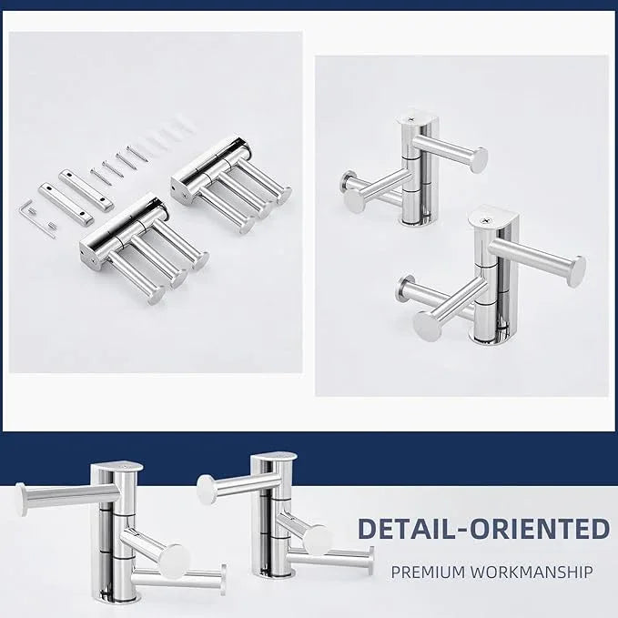 Angle Simple Swivel Towel Hooks 2 Pack, SUS 304 Stainless Steel Hand Towel Holder for Bathroom, Robe Coat Hooks Wall Mount, Polished Chrome - ModernBath