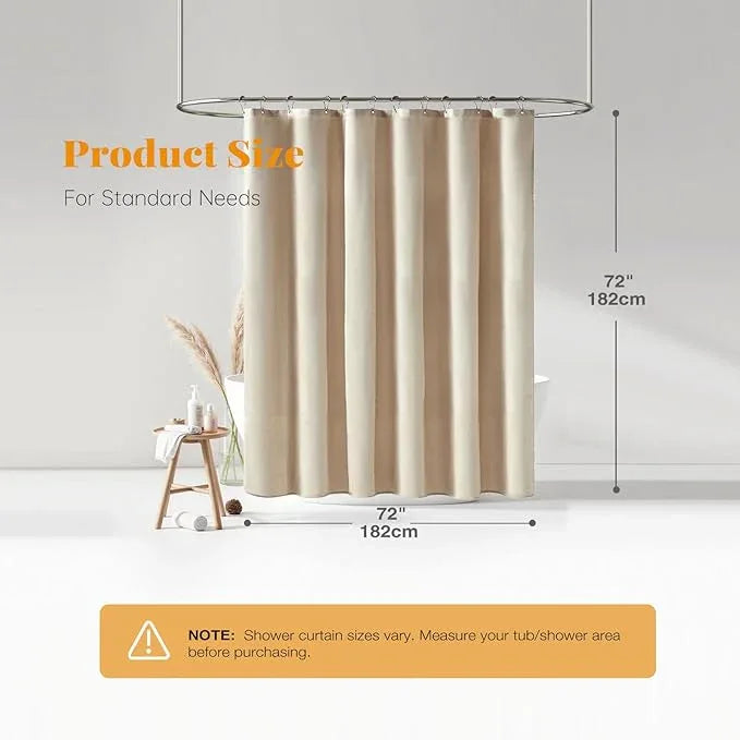 BTTN Fabric Shower Curtain, Linen Textured Heavy Duty Polyester Cloth Shower Curtain Set with 12 Plastic Hooks, Hotel Luxury Waterproof Decorative Shower Curtains for Bathroom - 72"x72" - Beige/Cream - ModernBath