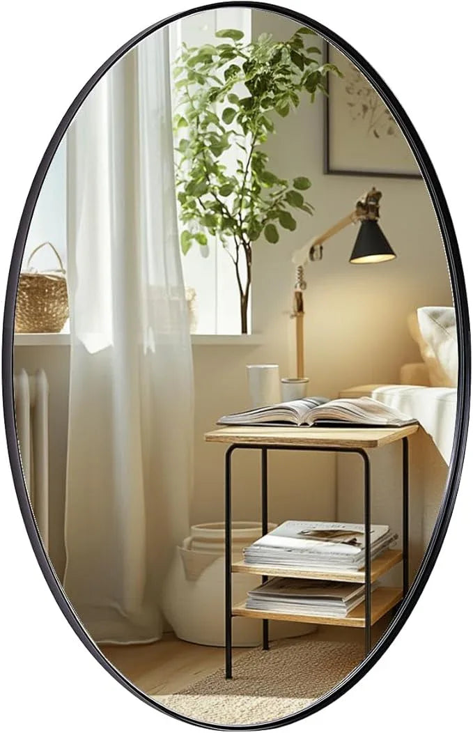 ANDY STAR Black Oval Mirrors for Bathroom, 22x30 Inch Matte Black Stainless Steel Metal Framed Oval Wall Mirror, Modern Vanity Mirror Wall Mount Horizontal or Vertical - ModernBath