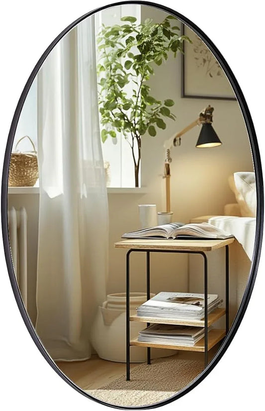 ANDY STAR Black Oval Mirrors for Bathroom, 22x30 Inch Matte Black Stainless Steel Metal Framed Oval Wall Mirror, Modern Vanity Mirror Wall Mount Horizontal or Vertical - ModernBath