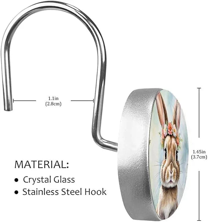 Easter 12pcs Rabbit Shower Curtain Hooks,Decorative Shower Curtain Hanger Rings Roller,Stainless Steel Round Shower Rings Hangers for Bathroom - ModernBath
