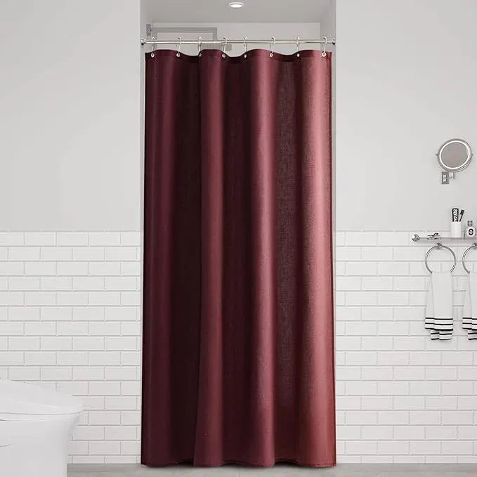 Naturoom Burgundy 48 Inch Shower Curtain - Stall Narrow Half Linen Ultra Thick Fabric Shower Curtain Set with Hooks, Boho Farmhouse Rustic RV Camper Bath Curtains for Bathroom, 48x72 - ModernBath
