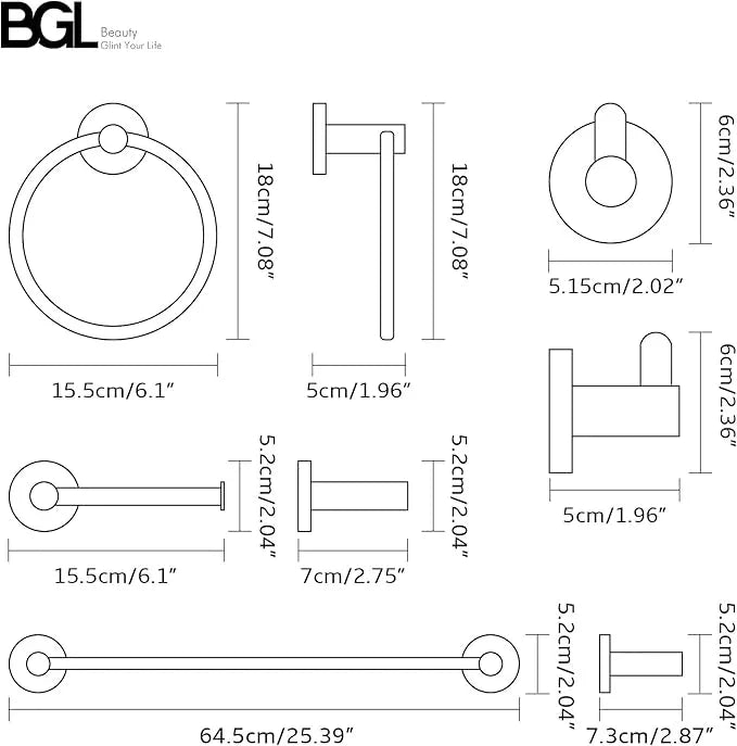 BGL Bathroom Hardware Set Chrome Bathroom Accessory Set Towel Bar 8 Pieces Set - ModernBath