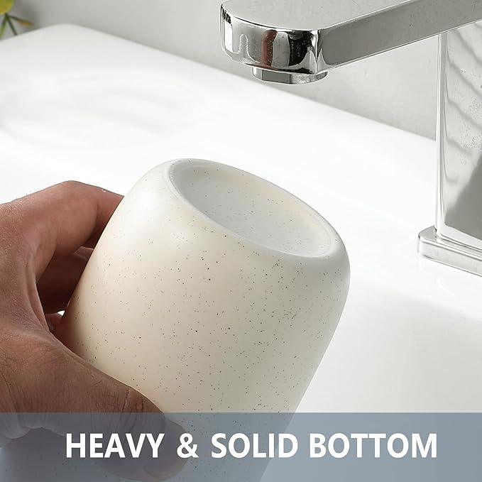 BSDISP Beige Toothbrush Holders for Bathrooms - 2 Cups Ceramic Toothbrush Toothpaste Holders Set, Beige Bathroom Tumbler Cups Reusable Toothbrush Mouthwash Cup, Bathroom Counter Organizer - ModernBath
