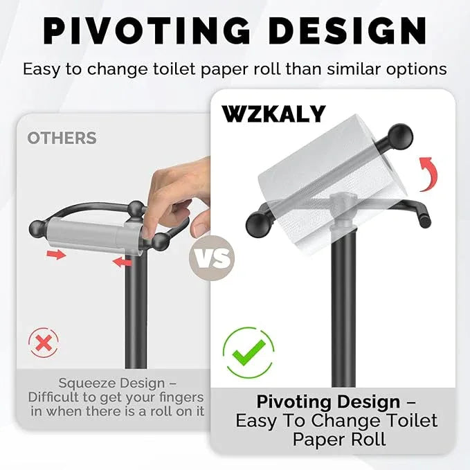 Black Toilet Paper Holder Stand, Matte Black Toilet Paper Holder Free Standing, Post Pivoting Design & Stable Weighted Base SUS304 Stainless Steel for Bathroom(Mega Roll) - ModernBath