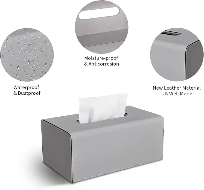 KINGFOM Tissue Box Cover, PU Leather Rectangular Tissue Box Holder with Magnetic Bottom Cover for Facial Tissues/Napkins, Office & Living Room Decor Box (Gray) - ModernBath