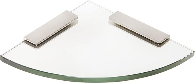 Spancraft Glass 4REC6QR-BR Quarter Round Glass Shower Shelf with 4" Rectangle Clamp, Brushed Nickel Bracket, 6" - ModernBath