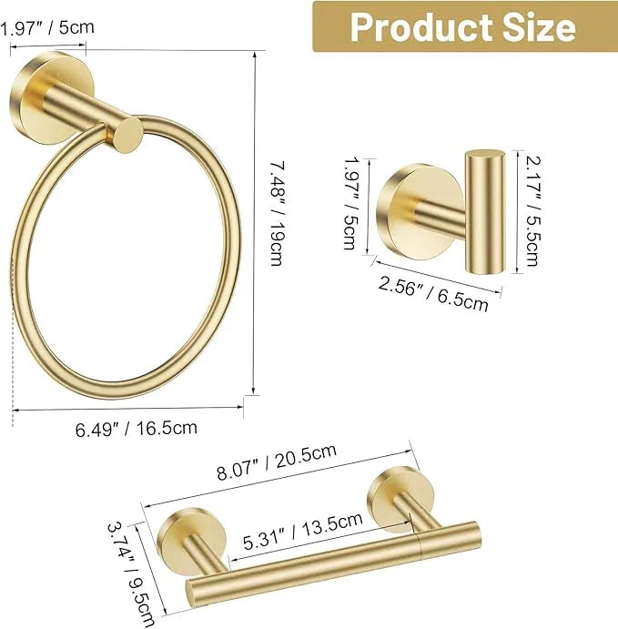 Lairuier Brushed Gold Towel Holder Set Include Double Bases Toilet Paper Holder,Towel Ring and 2 Towel Hooks Stainless Steel Wall Mounted Bathroom Hardware Accessories Set - ModernBath