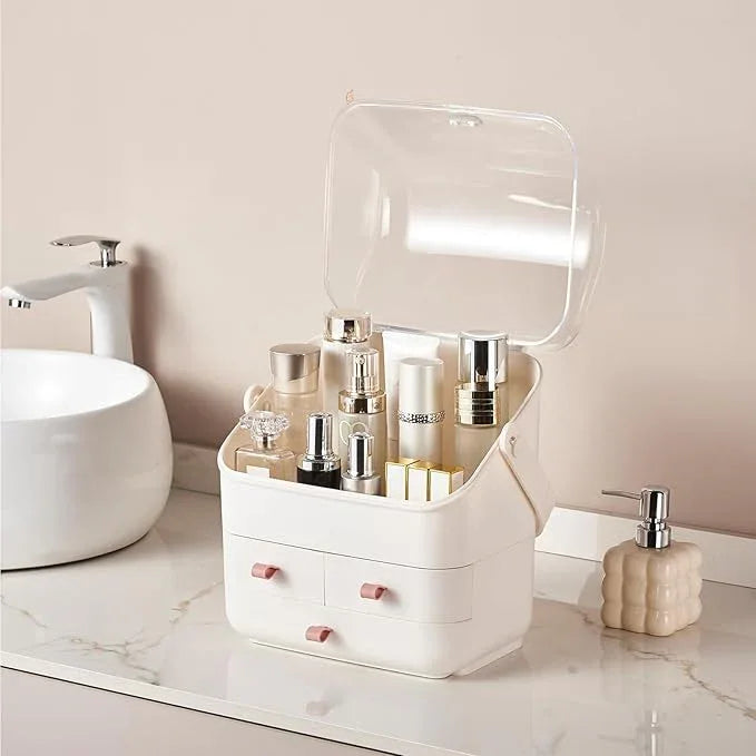 Large Makeup Organizer w Drawers Beauty Organizer Makeup Box Holder Vanity Organization Desk Countertop MakeUp Organizers Bathroom Counter Organizer Skincare Cosmetic Case Stand Dustproof Lid Gift - ModernBath