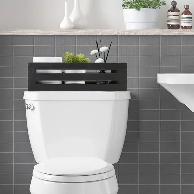 LotFancy Bathroom Decor Box, 2 Pack Wooden Toilet Paper Holder, Black Toilet Tank Basket, Back of Toilet Storage Basket, Farmhouse Toilet Tank Topper - ModernBath