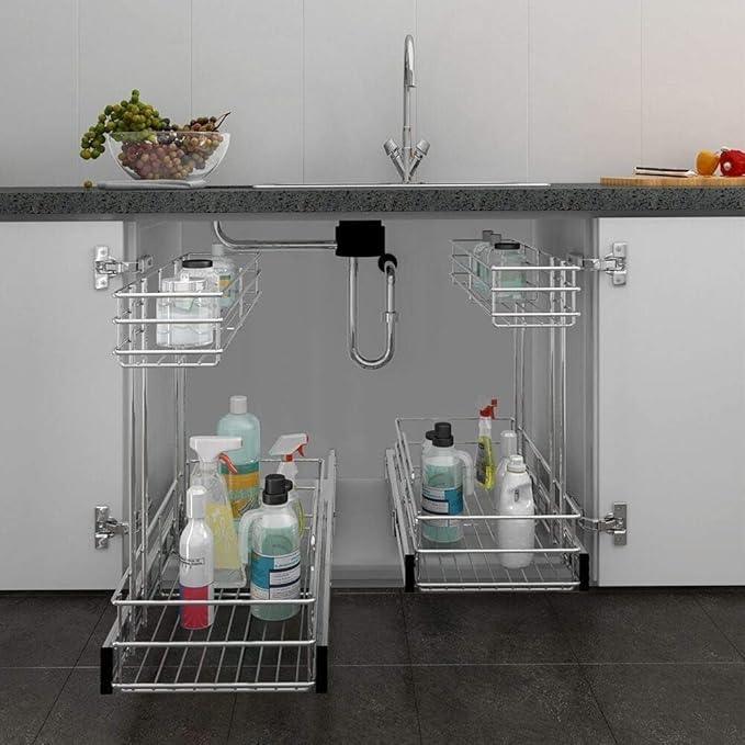 Under Sink Organizer 9"W X18.5"D，Pull Out Cabinet Organizer 2 Tier，Under Sink Slide Out Organizer Chrome Plated, Under Kitchen Bathroom Sink Organizer, Pantry Cabinet Closet Organization Rack, 1 Pack - ModernBath