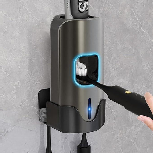 Smart Automatic Electric Toothpaste Dispenser for Kids - Wall Mounted Bathroom Squeezer with 3-Level Adjustment & 2 Toothbrush Slots (Grey) - ModernBath