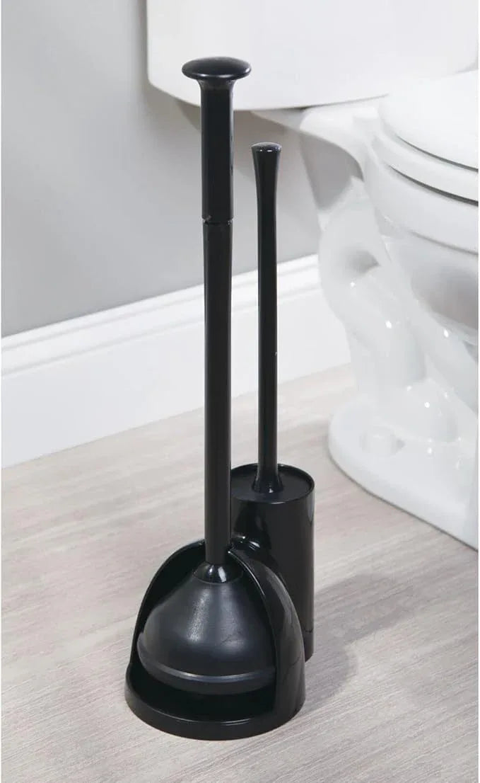 mDesign Hidden Plunger and Brush Set for Toilet Bowl - Combo with Holder Caddy - Aura Collection - Black - ModernBath
