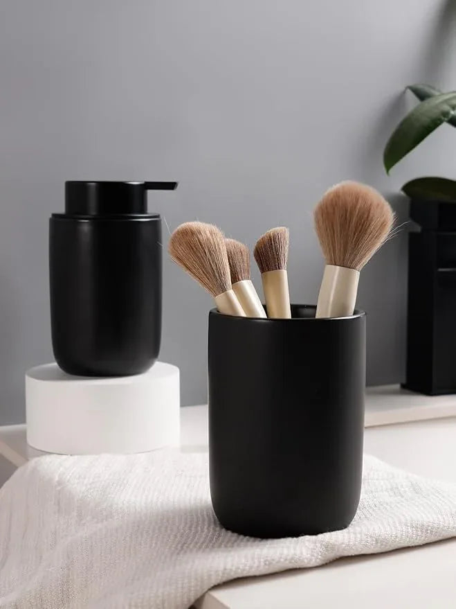 Bosilunlife Soap Dispenser and Toothbrush Holder Set - 11Oz Foam Soap Dispenser Pump Ceramic Bathroom Counter Soap Toothbrush Holder Set Black Bathroom Accessories Set - ModernBath