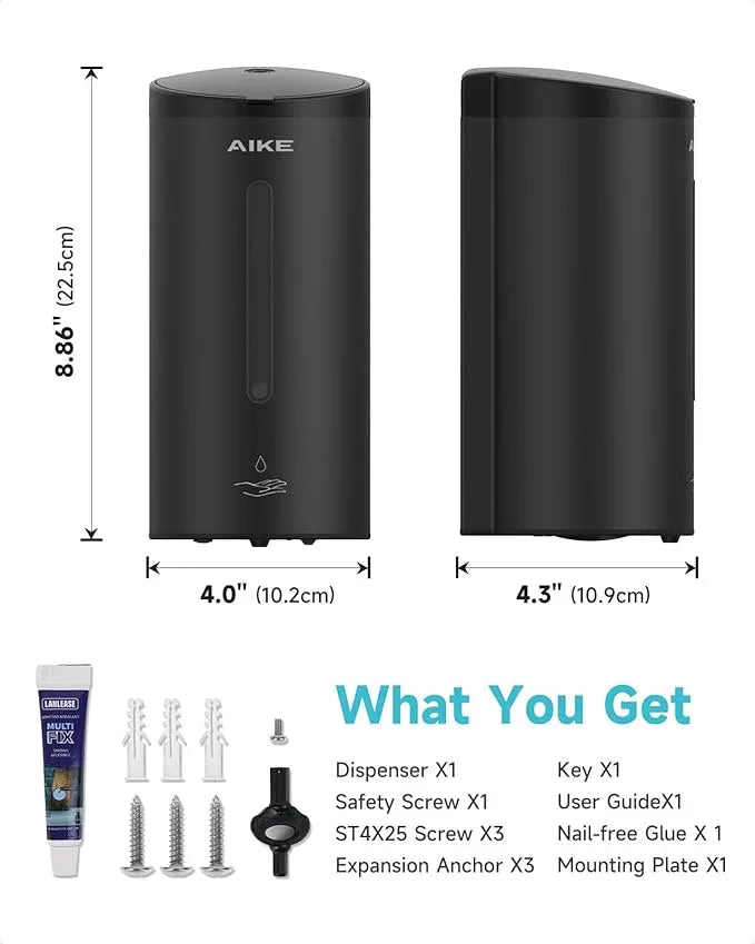 AIKE Automatic Wall Mount Liquid Soap Dispenser, Commercial Stainless Steel with 25oz Large Capacity Save Time Effort and Cost,Model AK1205(Matte Black) - ModernBath