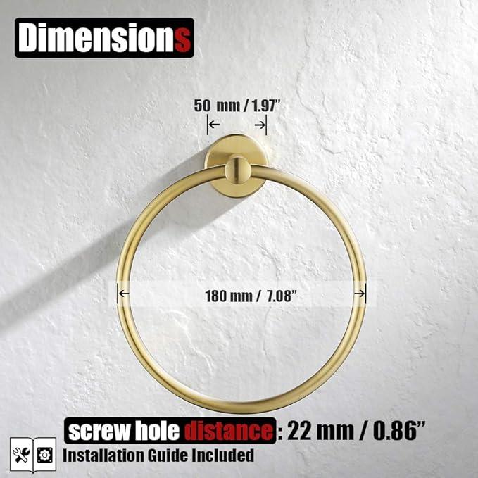 JQK Towel Ring Brass Gold, 304 Stainless Steel Hand Towel Holder for Bathroom, Brushed Gold Wall Mount, TR130-BG - ModernBath