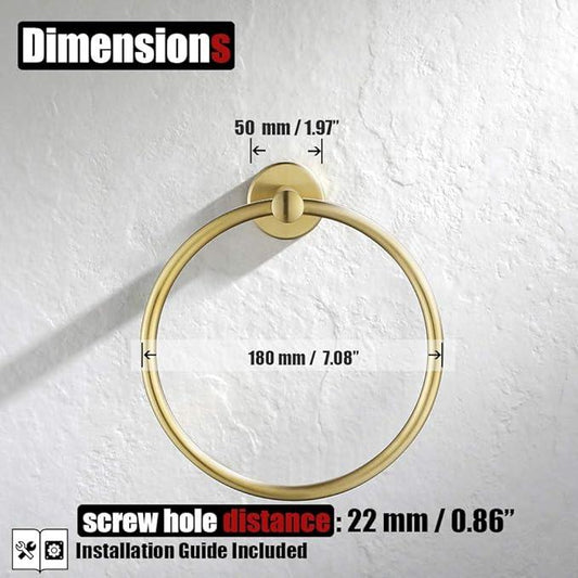 JQK Towel Ring Brass Gold, 304 Stainless Steel Hand Towel Holder for Bathroom, Brushed Gold Wall Mount, TR130-BG - ModernBath