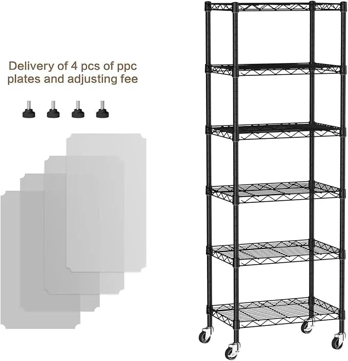 Small 6 Tier Shelves Storage Wire Shelving Unit Metal Shelf Adjustable Organizers Storage Shelving with Wheels for Bathroom Laundry Room Kitchen Pantry12”D x 18”W x 61.6”H Black - ModernBath