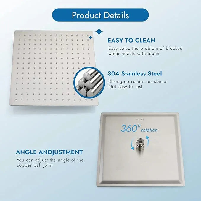 Cinwiny Shower Faucet Set,Shower Head and Handle Set with Valve,Single Handle,Wall Mount 12 Inch Showerhead for Modern Bathroom,Brushed Nickel - ModernBath