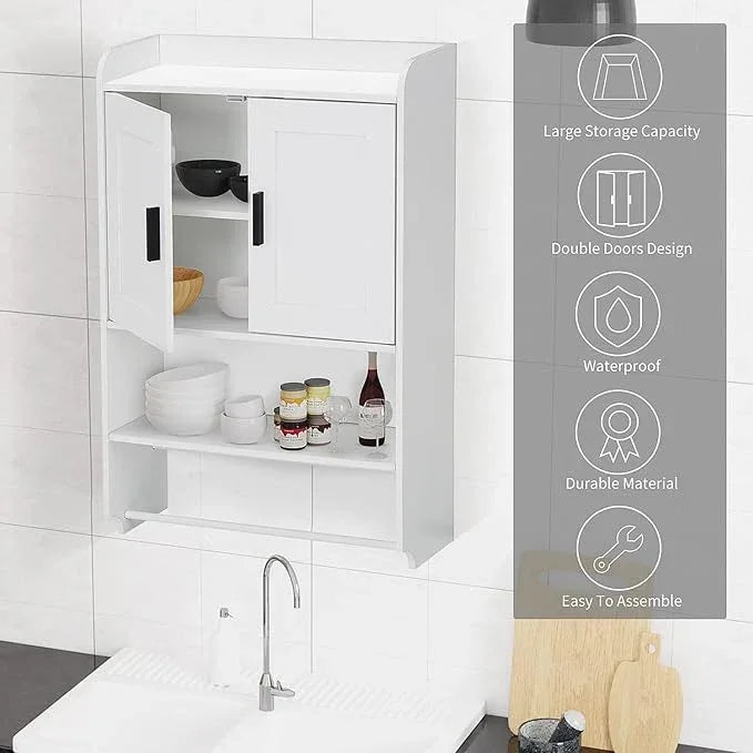 apexnova Bathroom Wall Cabinet, Wooden Medicine Cabinet Over The Toilet with Adjustable Inner Shelf, Wall Mounted Cabinet with Doors for Bathroom Storage, Hanging Cabinet for Wall with Towels Bar - ModernBath